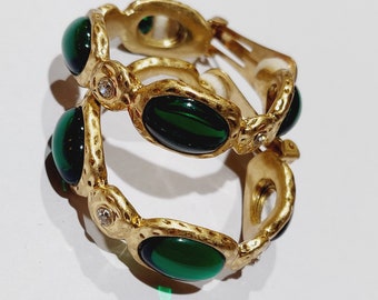 vintage Kenneth Lane emerald cabochon earrings / designer Kenneth Jay lane / GlitterNGoldVintage