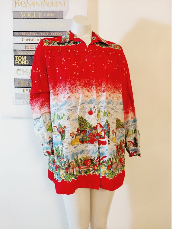 Vintage 50s novelty print Christmas blouse / 50s … - image 2