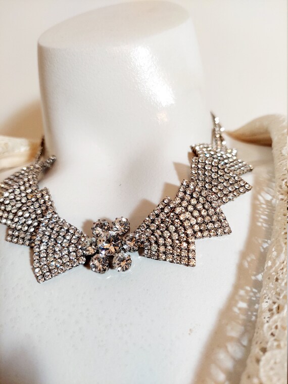 Vintage 50s Rhinestone Necklace / Hollywood Glam /