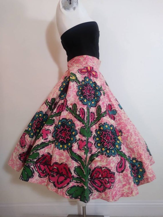 50s novelty print skirt / 50s full circle skirt /