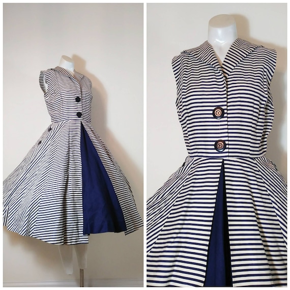 Vintage 50s circle skirt dress / 50s stripes dress