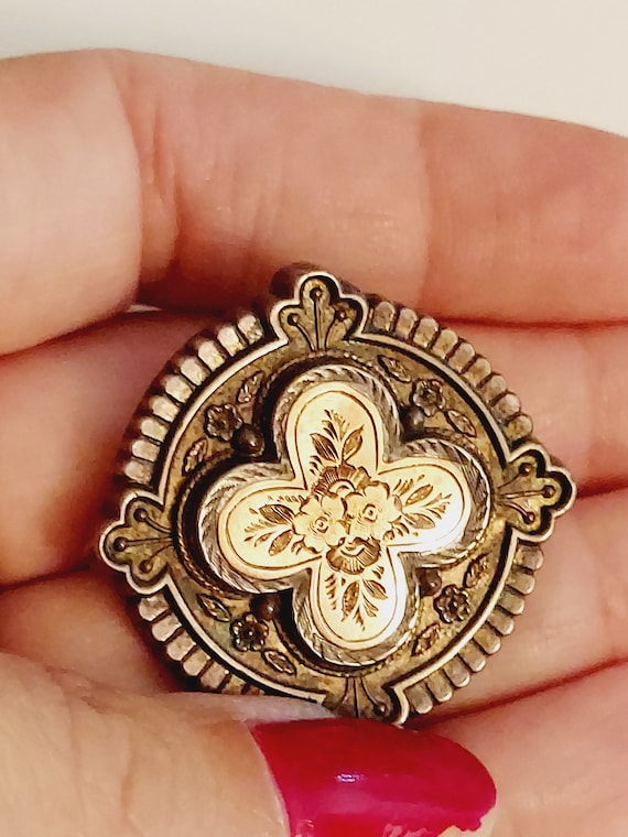 Antique victorian morning brooch / victorian etche