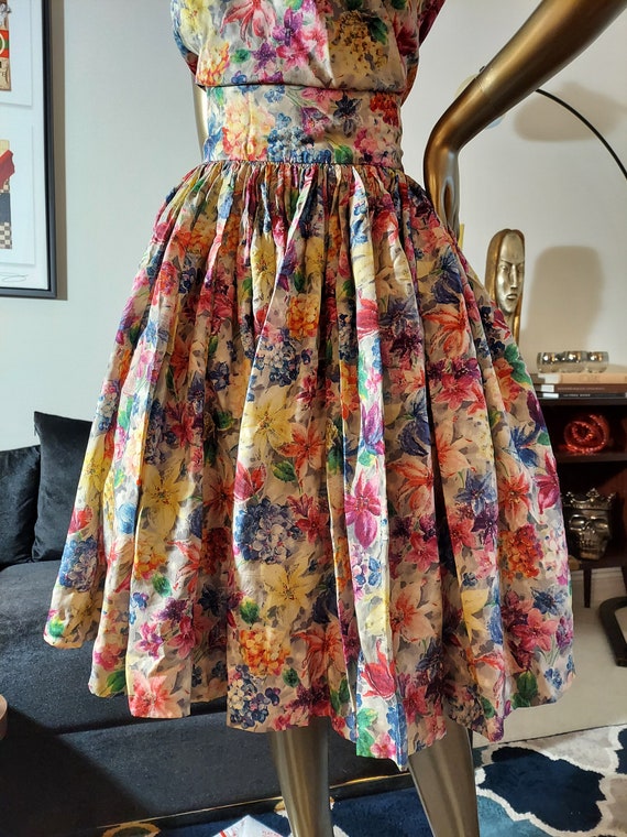 Vintage 50s 60s floral two piece / 50s silk skirt… - image 5