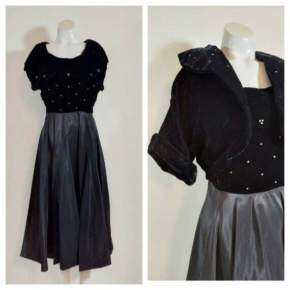 Vintage 40s velvet dress jacket set / 40s cropped