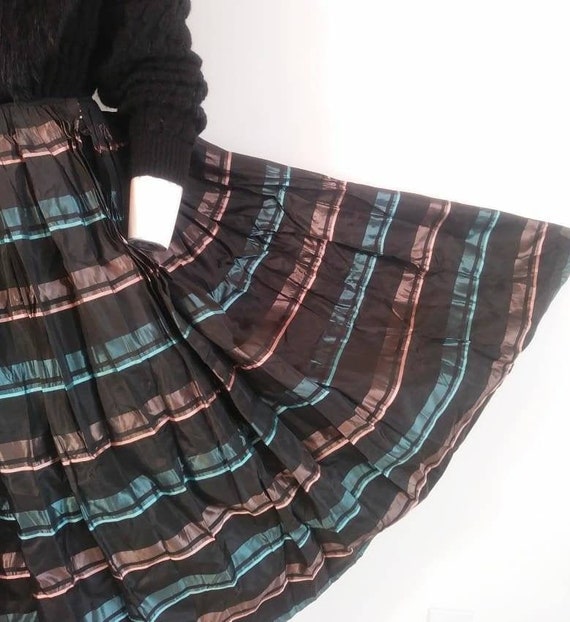 Vintage 50s striped skirt / 50s pleated skirt / 50