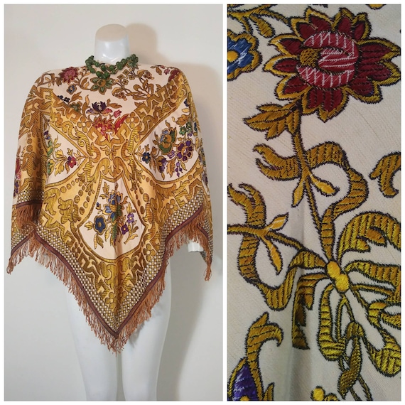 Vintage baroque embroidered poncho / folk art mede