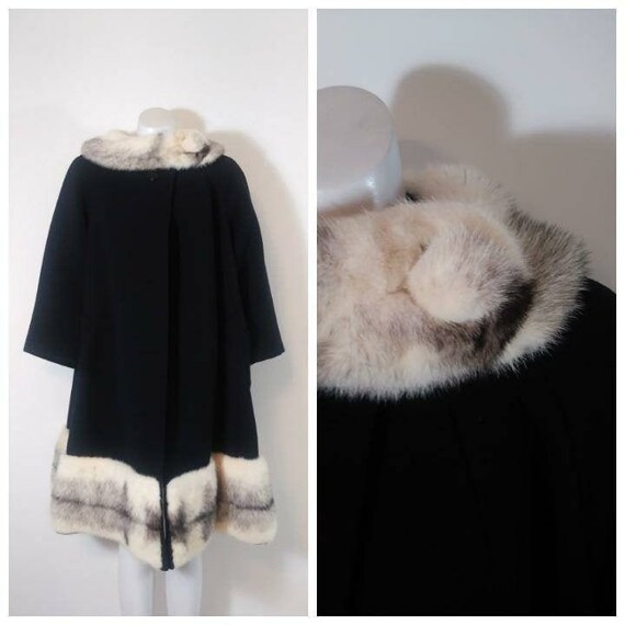 Vintage 50s Mink Fur collar coat / 50s swing coat