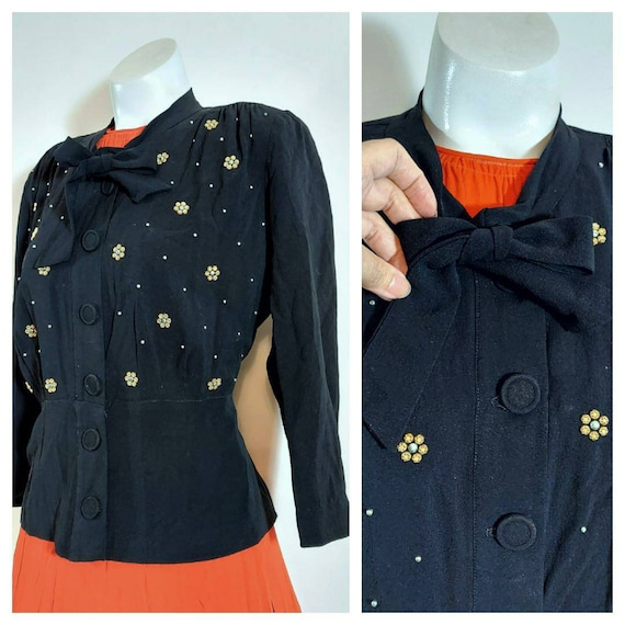 Vintage 1940s blouse / 40s studded blouse / 40s ra