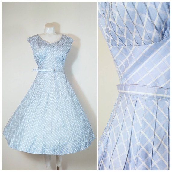 Vintage 50s baby blue dress / 50s rhinestone dress