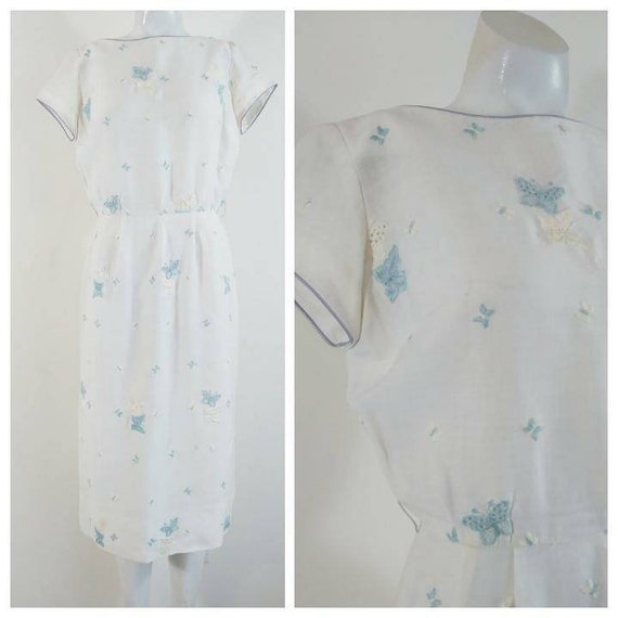 50s cotton embroidered eyelet dress / 50s butterfl