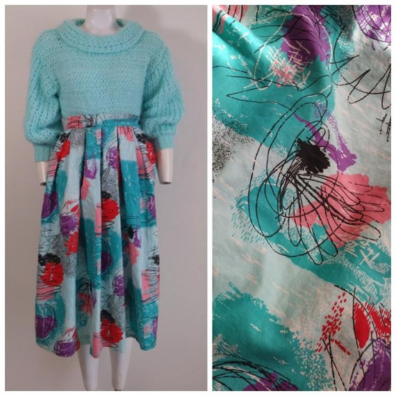 50s style cotton skirt / 80s abstract skirt / Rock