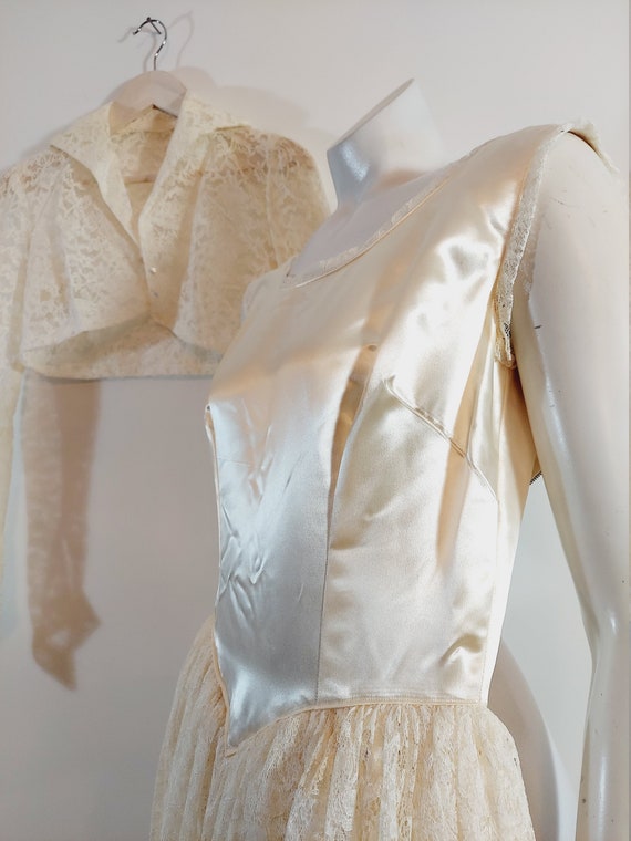 Vintage 40s 50s wedding gown dress / liquid satin… - image 10