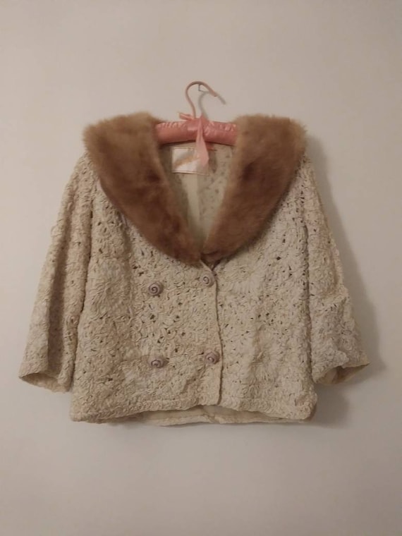 Vintage 50s Mink Collar Saks Fifth Avenue cardigan