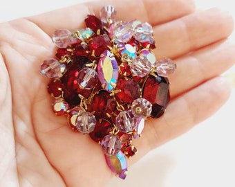 Vintage Juliana brooch / vintage red rhinestone arora borielis crystal dangles brooch / crystal drop brooch / GlitterNGoldVintage