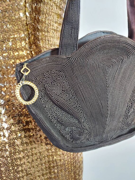 Vintage 40s corde clutch purse / vintage brown han