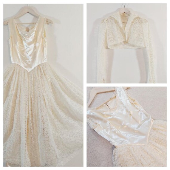 Vintage 40s 50s wedding gown dress / liquid satin… - image 2