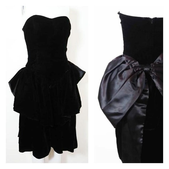 vintage satin bow dress / 80s party dress / 80s bi