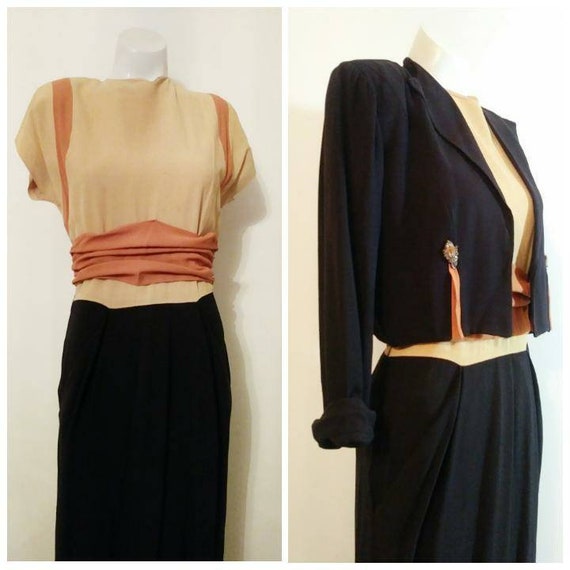 vintage 40s dress and jacket set / 40s dress with