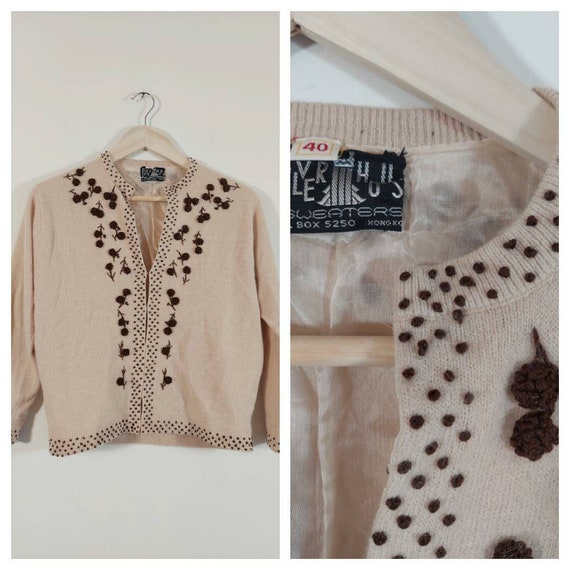 Vintage 50s cardigan / 50s angora sweater / 50s pi