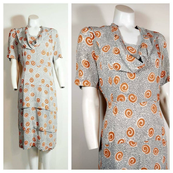 Vintage 40s rayon dress / 40s novelty print dress