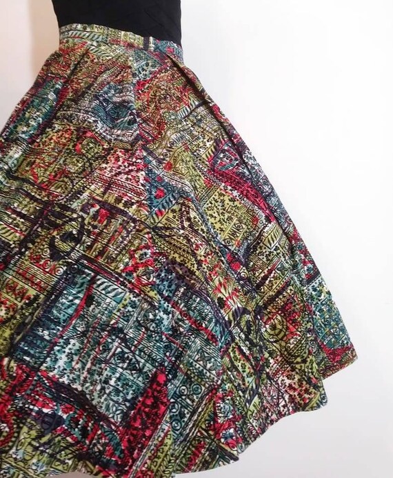 50s velvet print skirt / 50s full skirt / 50s Rock