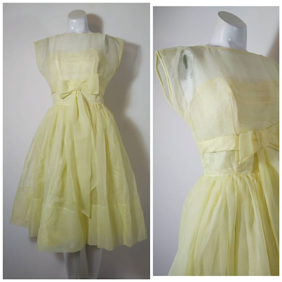 Vintage 50s party dress / 50s yellow dress / 50s p