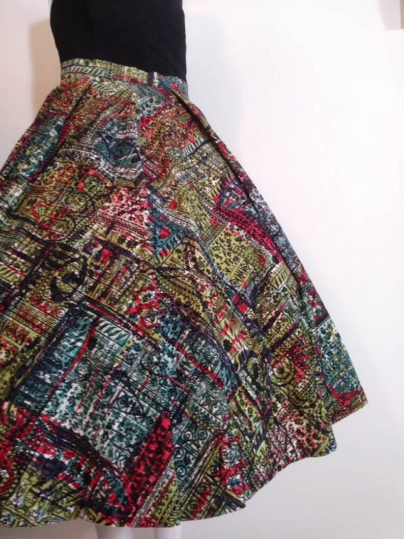 50s velvet print skirt 50s full skirt 50s Rockabilly 50s print skirt 50s hand painted skirt raised velvet pattern glitterngold