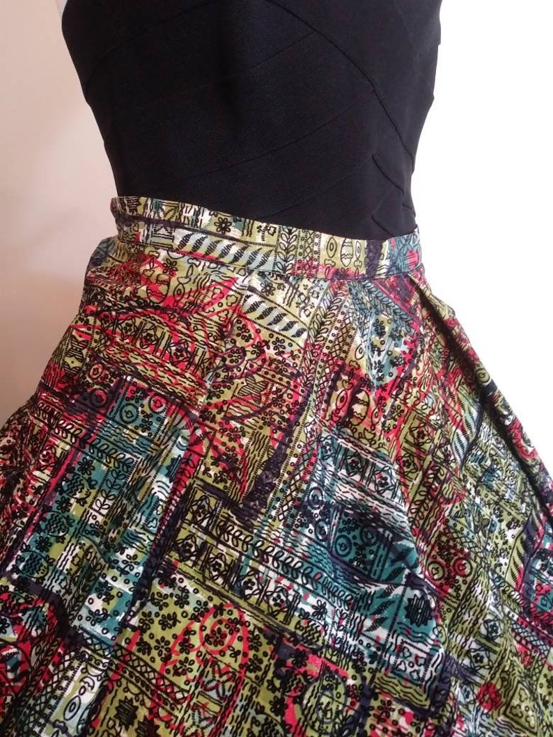 50s velvet print skirt 50s full skirt 50s Rockabilly 50s print skirt 50s hand painted skirt raised velvet pattern glitterngold