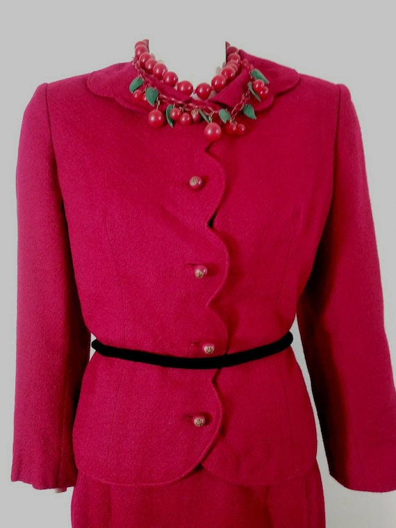 Vintage 50s cherry red suit / 50s skirt suit / 50s