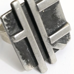 Vintage Midcentury Modernism Silver Ring Artisan Modern Cuboids Unique ring / Artist signed Ring / sterling silver ring/ GlitterNGoldVintage