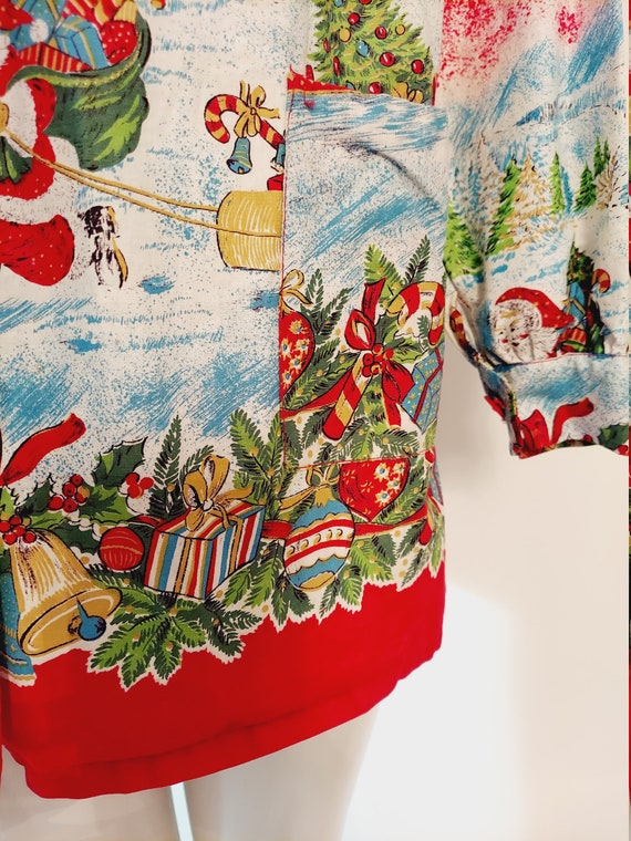 Vintage 50s novelty print Christmas blouse / 50s … - image 5