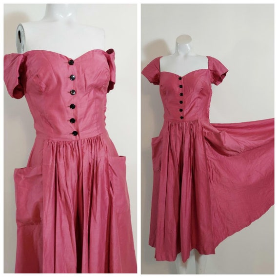 Vintage 40s pocket dress / full circle skirt dress