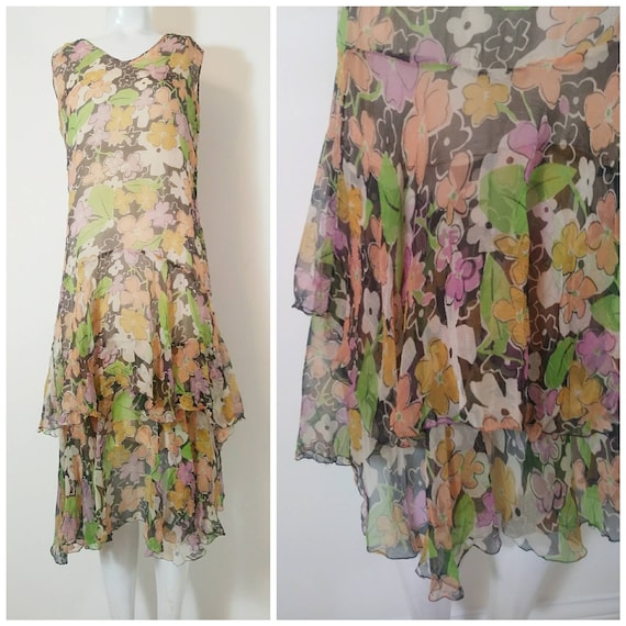 1920s 20s silk chiffon dress / 20s sheer floral dr