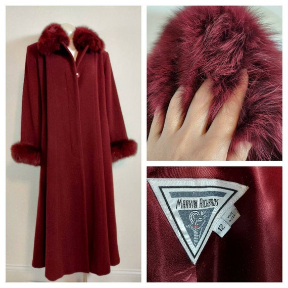 Stunning vintage Fox Fur trim coat / long wool coa