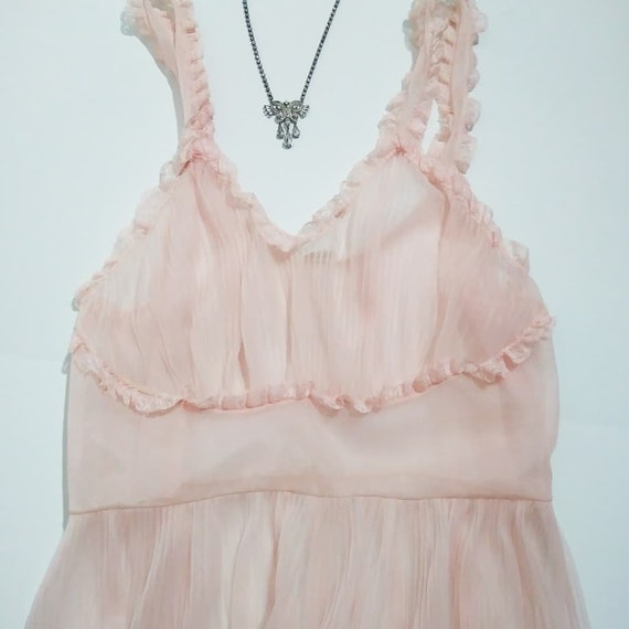 Vintage 40s 50s pink sheer night gown slip / lace