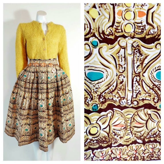 vintage 50s skirt / 50s novelty print skirt / 50s