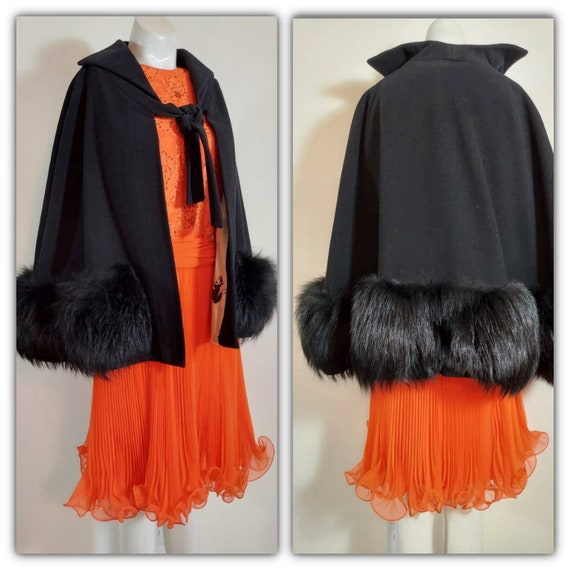 Vintage 40s Cape with Fox Fur trim / 40s 50s wool