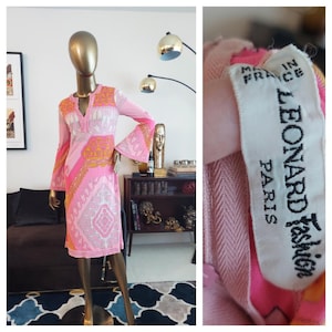 Amazing Vintage LEONARD Paris fashions Silk Jersey dress / 60s mod dress / 60s psychedelic print dress / pucci print / GlitterNGoldVintag