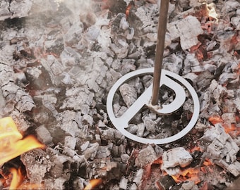 Marca de hierro con forma de círculo inicial grande, marca de madera, marca de boda, marca de ganado