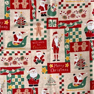 Vintage Christmas Fabric Santa Claus Print
