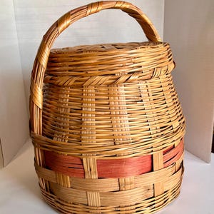 Antique Woven Wicker Basket Large Lidded Basket