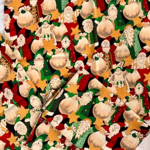 Vintage Christmas Fabric Santa Claus Print