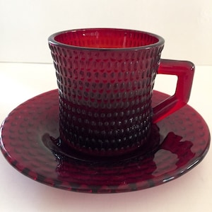 Vintage Ruby Glass Cup and Saucer Holiday Dining