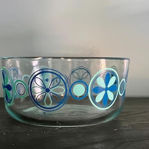 Vintage Pyrex Clear Glass with Turquoise Blue Bowl Retro Kitchen