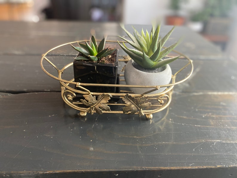 Vintage brass planter basket brass plant holder brass basket gold leaf basket