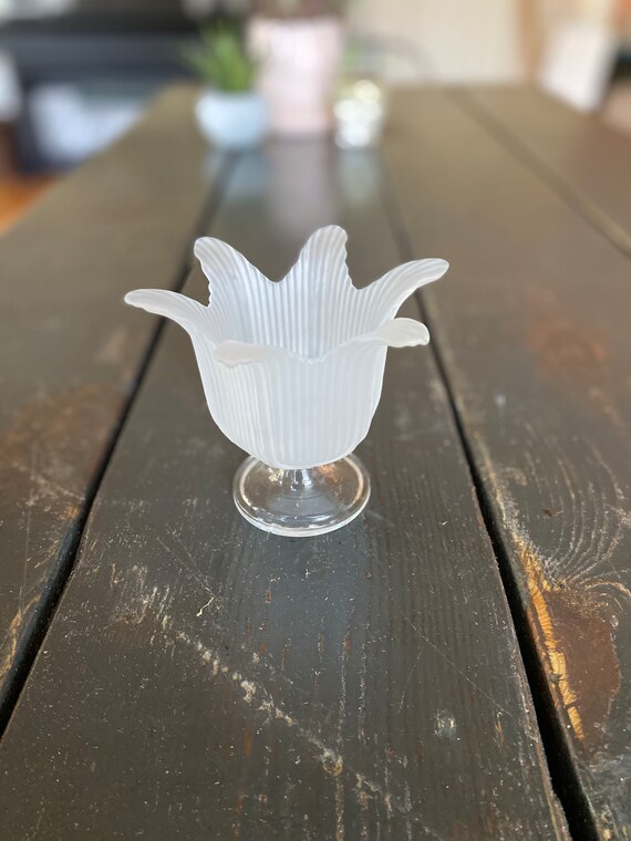 Vintage Frosted Glass Tulip Candle Holder / Tea Light Holder / Etsy