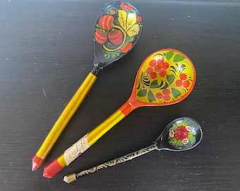 Russia khokhloma "as wooden" spoon ornament xmas handpainted ball w gift box