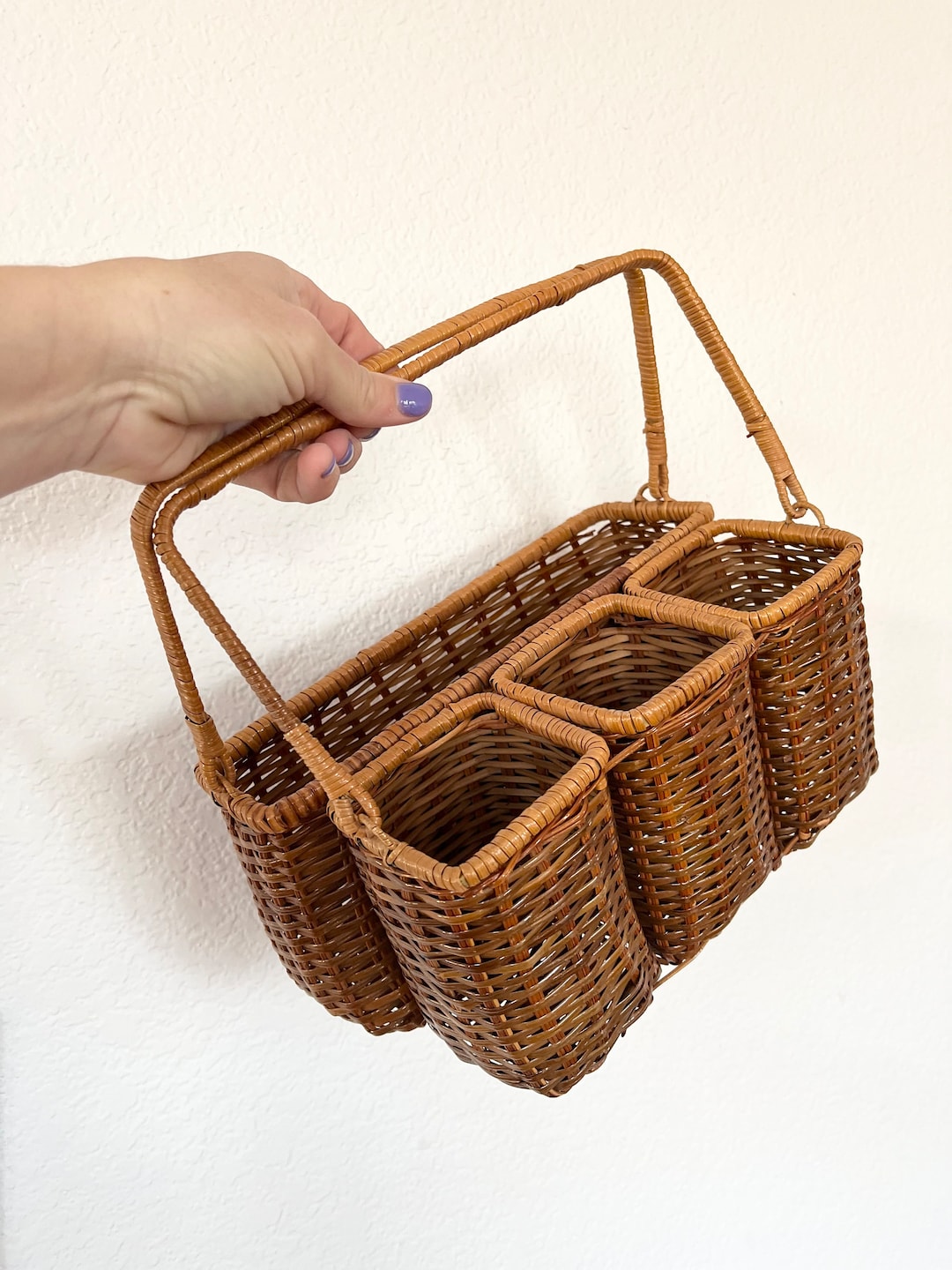 Vintage Wicker Utensil Holder / Rattan Basket Caddy / Wicker Etsy