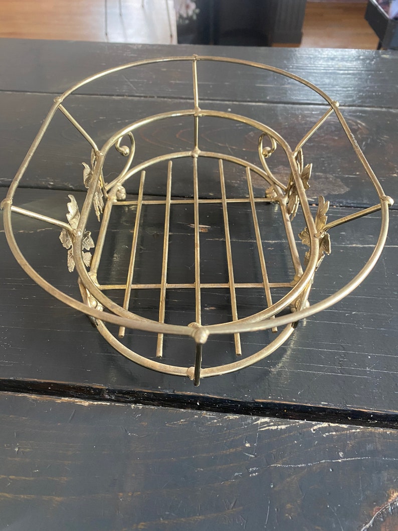 Vintage brass planter basket brass plant holder brass basket gold leaf basket