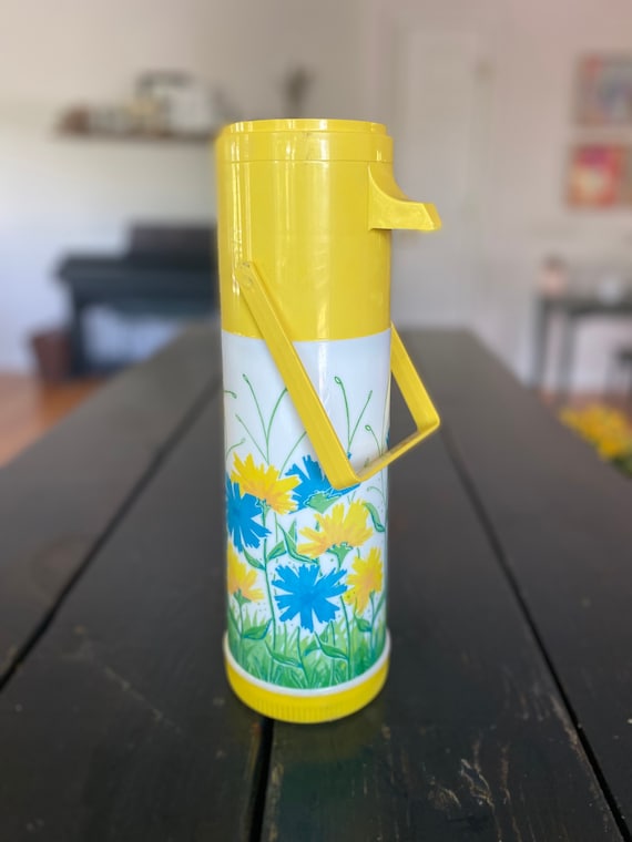 Vintage Wildflower Thermos / Coffee Carafe / Beverage Dispenser / Yellow  Thermos / 70s Floral 